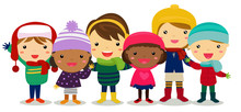Group Of Children In Winter Clothes