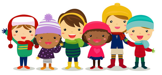 Group of children in winter clothes