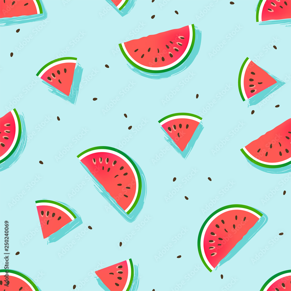 Watermelon slices vector pattern. - obrazy, fototapety, plakaty 