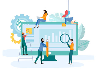 Wall Mural - Web development. Template with computer and people creating  website.