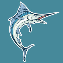 Blue Marlin Fish On A Blue Background. Vector Graphic To Design
