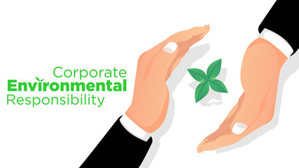 corporate envioronmental responsibility concept two hands of businessman wear formal suit protect green leaf crop plant for green earth illutration with text best for presentation and web