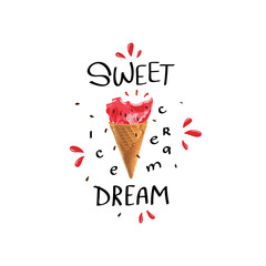 Canvas Print - Sweet dream.Typography summer slogan with ice cream and watermelon