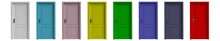 Set Of Various Colors Closed Doors Isolated Cutout On White Background. 3d Illustration