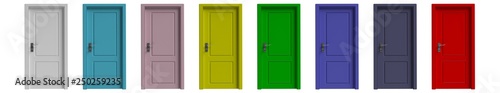 Fotografía Set of various colors closed doors isolated cutout on white background