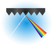 Vector illustration of the optical grating. The diffraction or bending of white light by a diffraction grating into the colorful visible spectrum. Physics illustration.