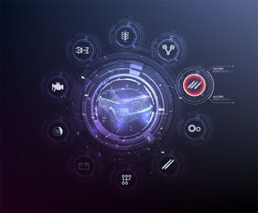 Fototapete - HUD UI. Abstract virtual graphic touch user interface. Car service in the style of HUD .hologram of the car. Car projection.