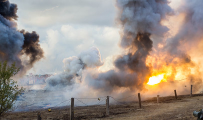 Explosions, fire and smoke