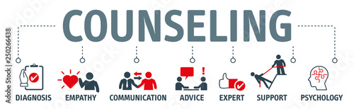 Cuadros en Lienzo Banner counseling with vector icons