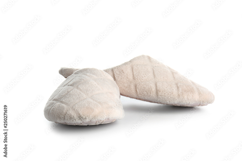 Soft slippers on white background