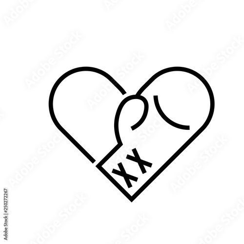 Boxing gloves heart outline icon. Clipart image isolated on white