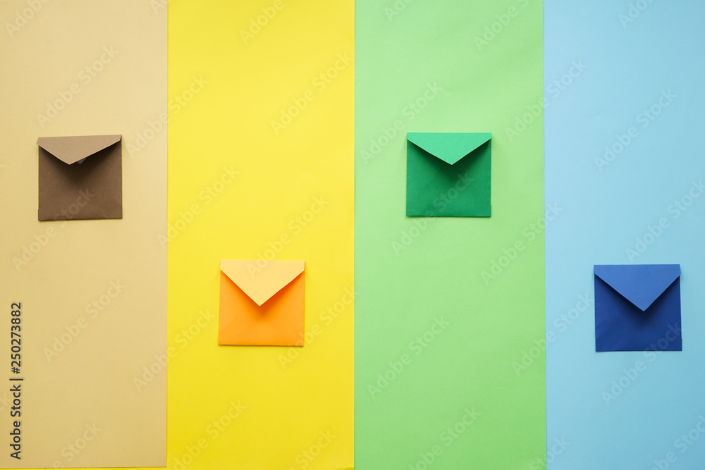 Different envelopes on color background