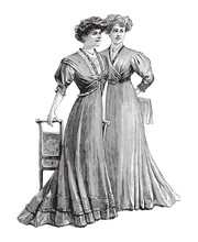 Elegant Womans Old Fashion Dresses / Vintage Illustration