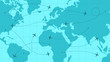 © vpif - World map with airline routes, silhouette of world map with icons of airplanes, international flights, dotted line air path. Vector illustration