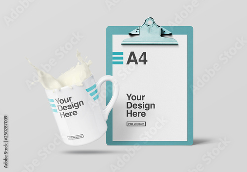 Download Paper And Mug Mockup With Clipboard Buy This Stock Template And Explore Similar Templates At Adobe Stock Adobe Stock PSD Mockup Templates