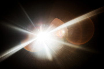 Aufkleber - Lens Flare. Light over black background. Easy to add overlay or screen filter over photos. Abstract sun burst with digital lens flare background. Gleams rounded and hexagonal shapes, rainbow halo.