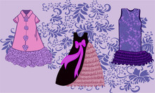 Set Of Elegant Evening Fashionable Bright Dresses
