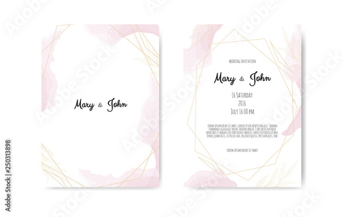 Wedding invite with abstract watercolor style decoration in light tender dust...