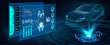 © SergeyBitos - HUD UI. Abstract virtual graphic touch user interface. Car service in the style of HUD. Hologram of the car. Car projection.