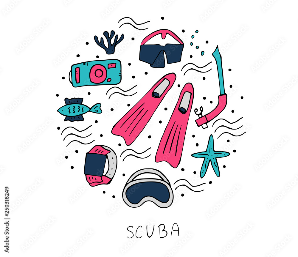 Scuba diving set of elements and equipment. Stock Vector | Adobe Stock