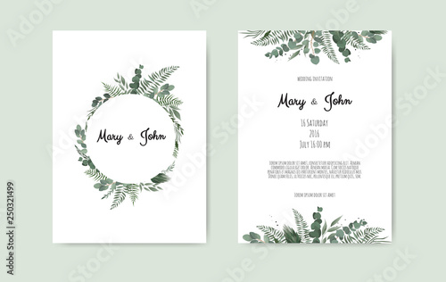 Botanical wedding invitation card template design, white and pink flowers on ...