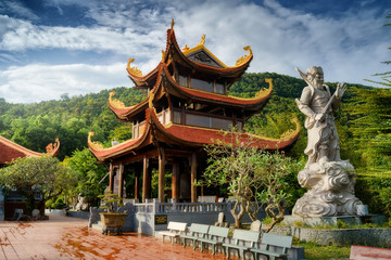 Vietnam travel. Ho Quoc Pagoda at Phu Quoc Island. Beautiful Famous landmark buddhism temple