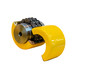 New flexible chain coupling for transmission power in industrial work (two-strand roller chains around two sprockets type) isolated on white background with clipping path