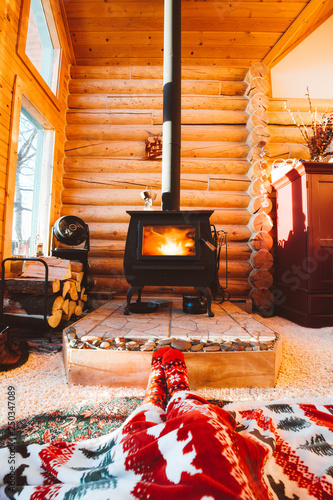 Cozy Morning Near The Wood Stove In Cabin Buy This Stock Photo