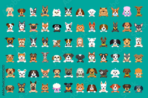 Cuadros en Lienzo Different type of vector cartoon dog faces for design.