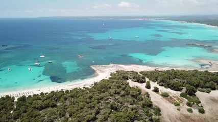 Wall Mural - Colonia Sant Jordi, spain. Amazing drone aerial landscape of the charming beaches Estanys and Es Trencs