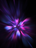 Fototapeta  - Abstract holiday background with blurred rays and sparkles. Fantastic blue and purple light effect. Digital fractal art. 3d rendering.
