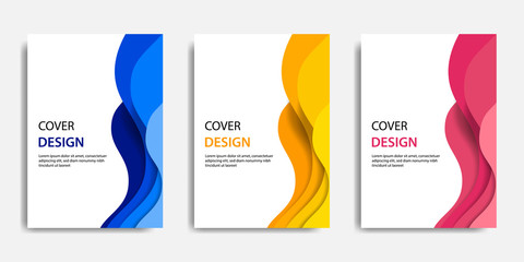 Wall Mural - Vector illustration, document mock up template, easy color adjustment. Paper cut topographic style in colorful wave layering. Suitable for book cover, annual report, flyer, poster, brochure