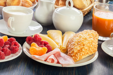 Fresh and continental breakfast table