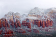 Red rocks covered with snow in Sedona, Arizona.