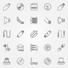 Optical Fiber Outline Icons Set. Vector Fiber Optic Cable Concept Symbols Or Design Elements In Thin Line Style
