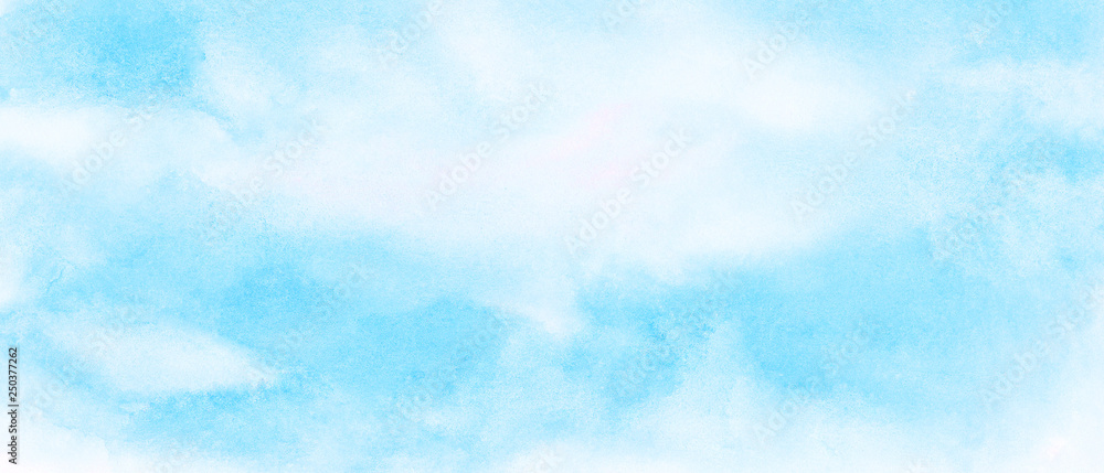 Light sky blue watercolor background. Aquarelle paint paper textured canvas element for text design, greeting card, template. Turquoise color handmade illustration - obrazy, fototapety, plakaty 