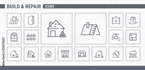 Fotografía Construction icons set - Vector Outline web badges on the topic of repair