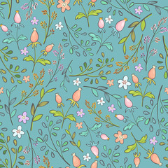 Wall Mural -  seamless pattern with spring flowers and plant branches