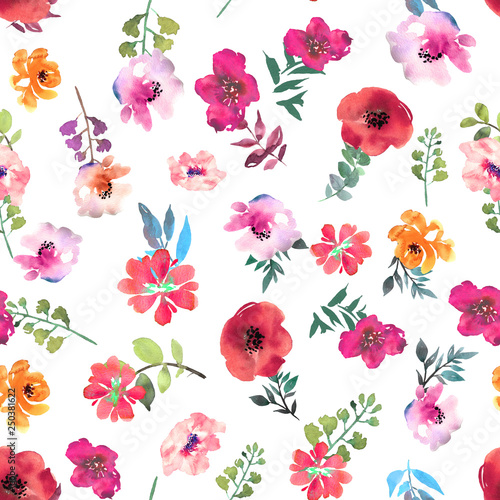 Watercolor floral seamless pattern for wallpaper, prints design. Flower backg...