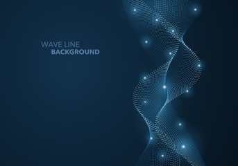 Futuristic abstract wave dot gradient line and illuminated light ball template background