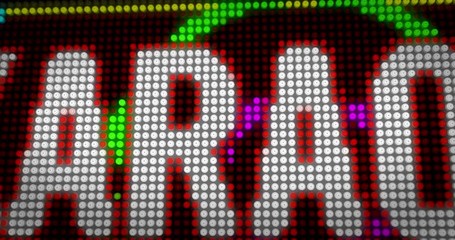 Wall Mural - Karaoke party club sign neon animation. Large illuminated letters built of light bulbs LED.