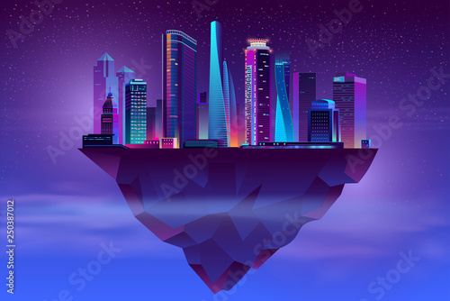 Fotomural Vector modern megapolis on soaring island