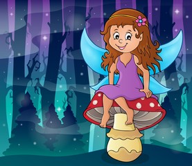 Wall Mural - Fairy sitting on mushroom theme 4