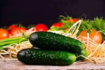 green, cucumbers, on shelf, supermarket