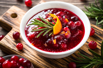  Cranberry sauce with orange and rosemary.