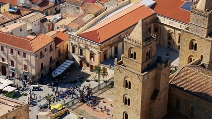 Wall Mural - Cefalu Cathedral seen from above, Arab-Norman architecture in Sicily. Italy