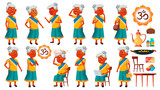Fototapeta Pokój dzieciecy - Indian Old Woman Poses Set Vector. Elderly People. Senior Person. Aged. Active Grandparent. Joy. Presentation, Print, Invitation Design. Isolated Illustration