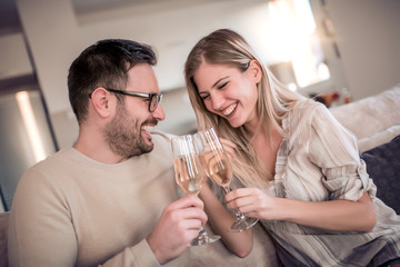 Wall Mural - Couple drink wine at home