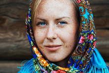 Beautiful Girl In Russian Folk Shawl