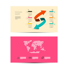 Poster - Front and Back Paper Business Invitation Card Layout with Double Arrow and Dotted World Map